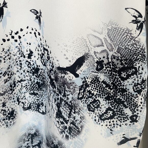 Potters Pot Bird Print and Black Lace Top Sz M Long Sleeves Loose Slouchy Boho - Picture 5 of 7